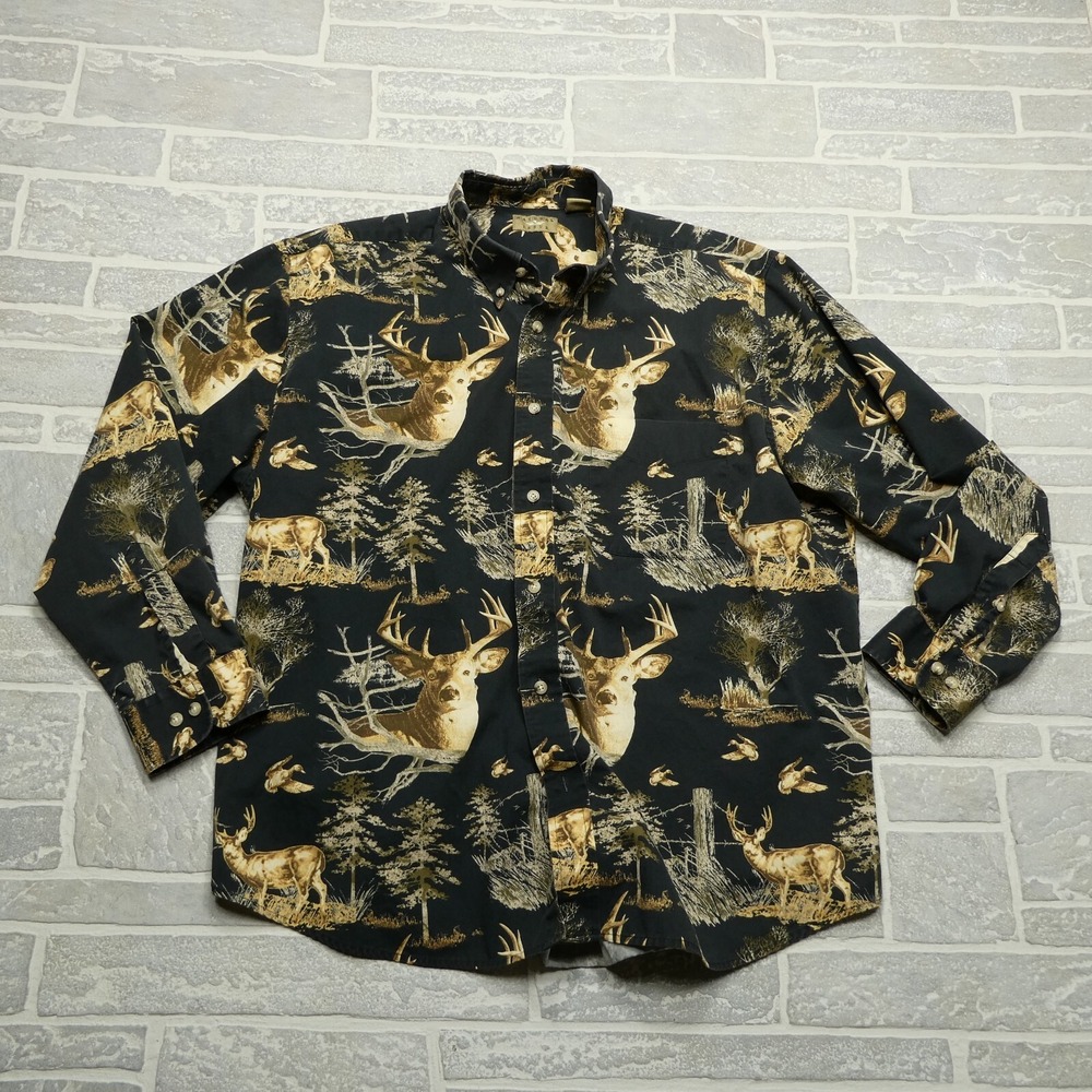 Natural Issue Shirt Adult XL Deer Duck Print Button Up Long Sleeve Cotton‎